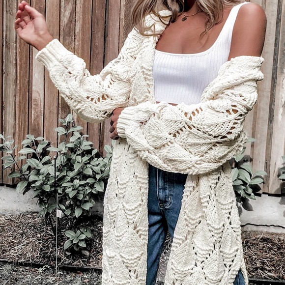 Rouge! Sweaters - Off White Knit White Textured Cardigan